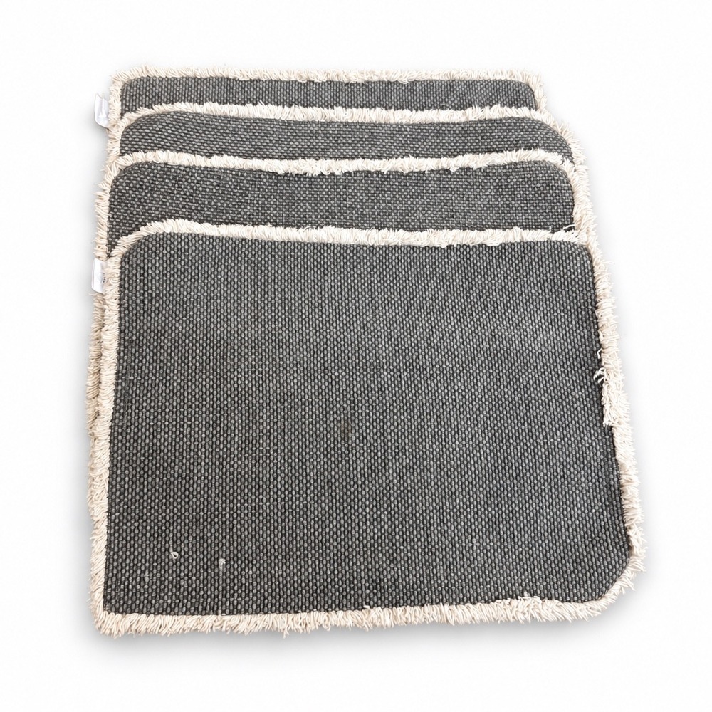 Vintage Pottery Barn Mason Handwoven Cotton Fringe Placemats Gray 14x20 Set 4